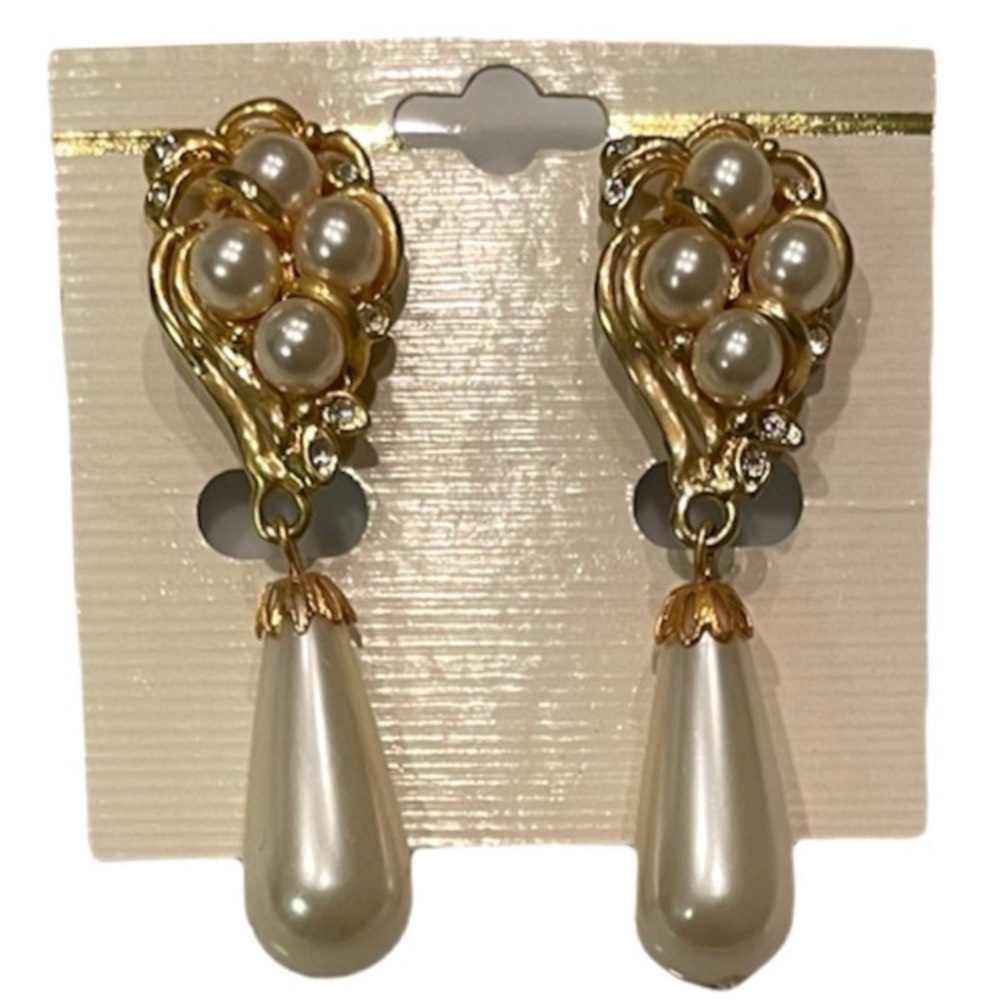Vintage Pearl Drop Cluster Earrings Romantic Victorian Antique Renaissance - Picture 6 of 11